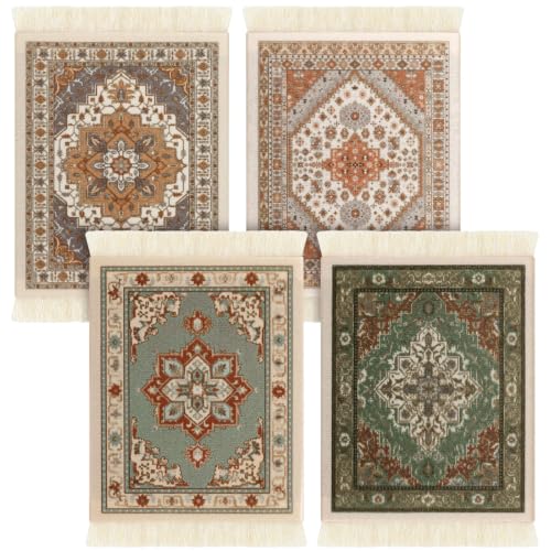 Tatuo 4 Pieces Rug Table Coasters Table Drink Holders Oriental Design Fabric Carpet Drink Mats Oriental Design Fabric Elegant Carpets Kitchen and Bar Mats for Home Office (Boho,Square)