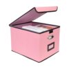 Tcbelosion File Storage Box with Lid, 15.55x12.87x10.43 Inches, Foldable Organizer with Handles & Label Slot, for File Storage, Home, Office, and Closet Organization(Pink)