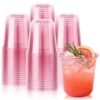 tchrules 100pcs 12oz Pink Plastic Cups with Round Bottom