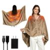 TCUDCKI Portable USB Heated Blanket Shawl 3 Levels Heating Faux Rabbit Fur 6 Heating Zones Heated Wrap Shawl for Office Camping Home 39" x 63" Dark Khaki