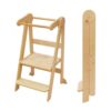 TDKDHoming Foldable Toddler Tower Preassembled Kitchen Stool, Folding Tower for Learning with 3 Adjustable Heights Montessori Toddler Standing Tower Collapsible Step Stool for Kids 1.5-6y Natural