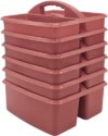 Teacher Created Resources Deep Rose Portable Plastic Storage Caddy 6-Pack for Classrooms, Kids Room, and Office Organization, 3 Compartments