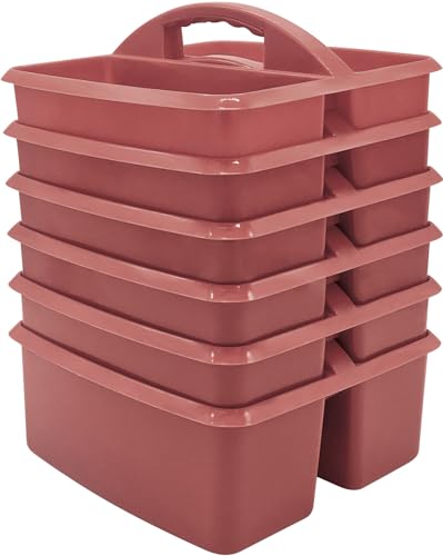 Teacher Created Resources Deep Rose Portable Plastic Storage Caddy 6-Pack for Classrooms, Kids Room, and Office Organization, 3 Compartments
