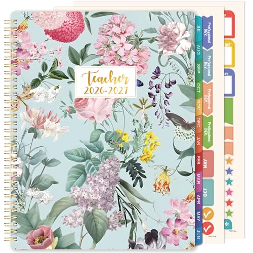 Teacher Planner 2026-2027 - Teacher Lesson Planner 2026-2027 with Colorful Tabs, July 2026 - June 2027, 26-27 Teacher Planners Weekly and Monthly, 8.3" x 11", Academic Year Lesson Plan Book, Twin-Wire Binding - Floral (updated version)