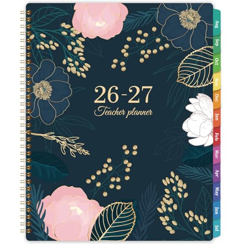 Teacher Planner 2026-2027 - Teacher Lesson Planner, JULY 2026 - JUNE 2027, 8.5" x 11", Weekly & Monthly calendar 2026-2027 Academic Year, Colorful Tabs, Pocket, Quotes, Holidays