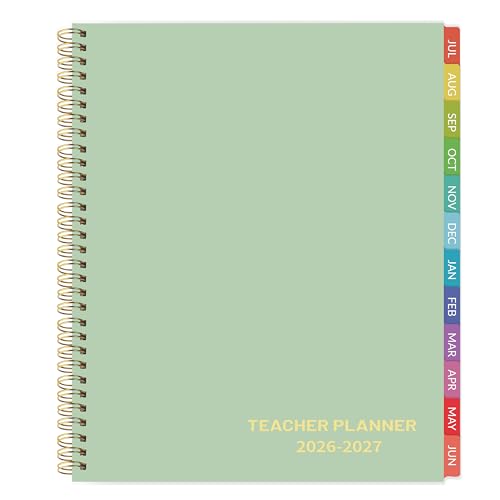 Teacher Planner 2026-2027 - Teacher Planner 2026-2027 Academic Year, July 2026 - June 2027, 8.7" x 10.8", Weekly & Monthly Lesson Plan Book with Monthly Tabs, Golden Stamping - Green