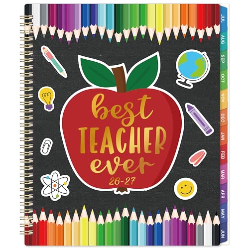 Teacher Planner 2026-2027 for Teacher School - Academic Year Weekly & Monthly Lesson Plan Book, Grade Tracker, Schedule, Spiral Bound, Colorful Tabs, Inner Pocket - Multicolor 8.5 x 11 inch
