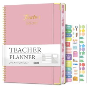 Teacher Planner 2026-2027, Jul 2026-Jun 2027 Academic Year, 8.5" x 11" Lesson Planner Book for Teachers Calendar, Spiral Bound Planners, Colorful Monthly Tabs, Hardcover, Corner Protectors - Pink