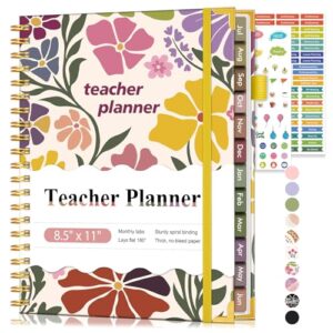 Teacher Planner 2026-2027, July 2026 - June 2027, Academic Weekly & Monthly Calendar Planner with Tabs, 8.5" x 11" A4 Teacher Lesson Plan Book with 7 Periods, Daily Agenda School Organizer for Teacher Student Homeschool Abstract Flowers