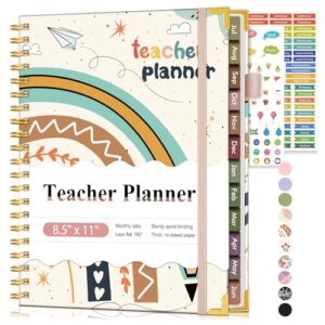 Teacher Planner 2026-2027, July 2026 - June 2027, Academic Weekly & Monthly Calendar Planner with Tabs, 8.5" x 11" A4 Teacher Lesson Plan Book with 7 Periods, Daily Agenda School Organizer for Teacher Student Homeschool, Rainbow