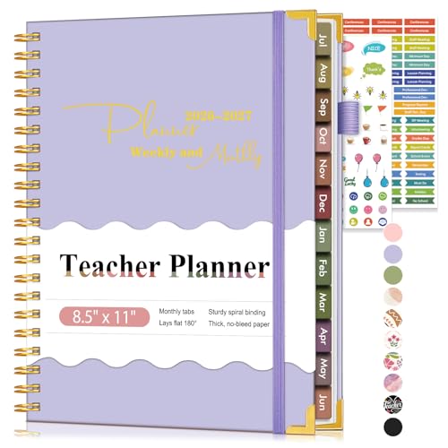 Teacher Planner 2026-2027, July 2026 - June 2027, Academic Weekly & Monthly Calendar Planner with Tabs, 8.5" x 11" A4 Teacher Lesson Plan Book with 7 Periods, Daily Agenda School Organizer for Teacher Student Homeschool Purple