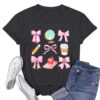 Teacher Shirts Womens Bow Teacher Graphic Tees Cute Teacher Appreciation Gifts Shirt Summer Casual Short Sleeve Tops Dark Grey