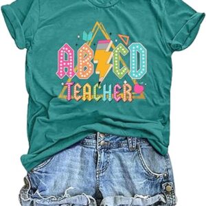 Teacher Shirt Women ABCD Teacher Tshirt Retro Checkerboard Teacher Life Tee