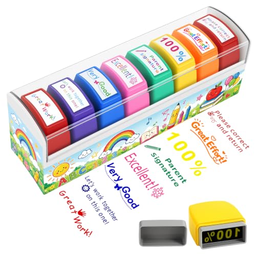 Teacher Stamps for Classroom, Self Inking Grading Parent Signature Stamps Reward Stamps, Classroom Must Haves for Elementary School, Teacher Appreciation Gifts, Special Ed Teacher Supplies 8 Pcs