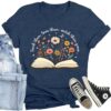 Teach Them Love Them Watch Them Grow T-Shirts Women Floral Teacher Shirts Casual Mama Life Tee Blue