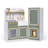 Teamson Kids Versailles Wooden Deluxe Play Kitchen Set Plus Refrigerator with Ice Dispenser and 15 Cookware Accessories, Olive Green