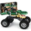 Technic Building Monster Crocodile Truck Toy for Boys and Girls, 2in1 Racing Pull Back Car Toys for Off Road Stunts, Kids Birthday Gift Idea, Great Activity for Kids (Green-Crocodile)