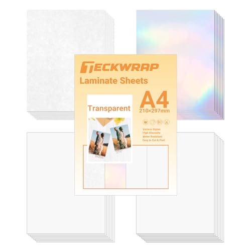 TECKWRAP Holographic Sticker Paper Clear Overlay Lamination Vinyl Laminate Sticker Film A4 210mm x 297mm 28 sheets/Pack for Craft, Scrapbooking, Craft Cutters (Rainbow,Glossy,Matte,Glitter)