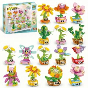 Tecnobicho 12-in-1 Flower Building Set, Botanical Collection Floral Decor Kit, Creative STEM Toy Christmas Birthday Easter Gift for Kids Girls Boys 6+ Years Old