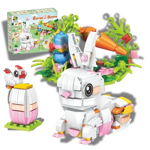 Tecnobicho STEM 12-in-1 Rabbit Building Blocks Toys for Boys Girls 6 7 8 9 10 11 12 Years Old Creative Bunny Building Set Valentines Christmas Birthday Gifts