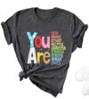 Teeglow Teacher T Shirts for Women Tops Teacher Tshirts Shirts for Women, You are Kind Teacher Letter Print Graphic Tees for Women, Preschool Teacher Shirts Elementary School Grey