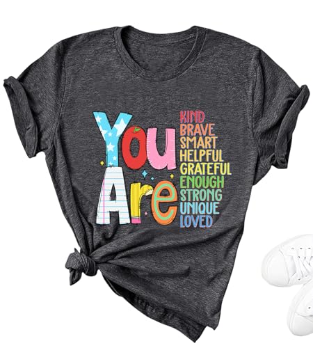 Teeglow Teacher T Shirts for Women Tops Teacher Tshirts Shirts for Women, You are Kind Teacher Letter Print Graphic Tees for Women, Preschool Teacher Shirts Elementary School Grey