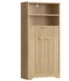 TEENFON Tall Storage Cabinet with Adjustable Shelf & Drawer, Fluted Cabinet with Doors, Kitchen Pantry Cabinets, Bathroom Storage Cabinets, for Living Room, Entryway, Home Office, Natural