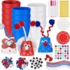 Teenyyou 12 Sets Spring DIY Terracotta Flower Pot Crafts Kit with Colorful Hearts & Pom Poms for Spring Themed Art Activities Exchange Party Favors Crafts Decor (Independence Day, Colorful)