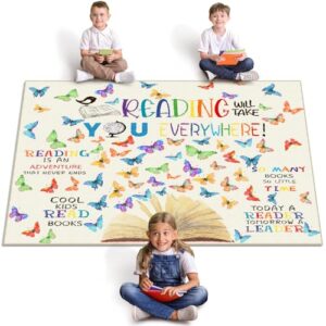 Teenyyou 5 x 3.3 ft Large Classroom Rug Elementary Reading Educational Area Rug Kids Room Children Classroom Carpet Playroom Learning Colorful Square School Decor Seating Carpet 7 Seats