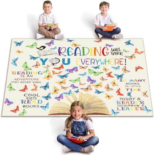 Teenyyou 5 x 3.3 ft Large Classroom Rug Elementary Reading Educational Area Rug Kids Room Children Classroom Carpet Playroom Learning Colorful Square School Decor Seating Carpet 7 Seats