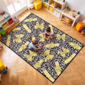 Teenyyou 5 x 7.6ft Large Classroom Rug with Bow Pencil Elementary Educational Area Rug Kids Room Children Classroom Carpet Playroom Learning Composition Book Design School Decor Seating Carpet