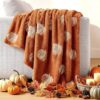 Tegeme Fall Throw Blanket Pumpkin Autumn Throw Blanket 50" x 60" Autumn Thanksgiving Dutch Velvet Faux Rabbit Fur Decorations Cozy Soft Lightweight Gift for Home Living Room Sofa Bed(Light Orange)