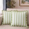 Tegeme Pack of 2 Light Green Square Striped Throw Pillow with Ruffle 18 x 18 Cotton Stripe Decorative Pillowcase Green Pillow Cover Farmhouse Cottage Home Decor Pillowcases for Sofa Living Room Bed