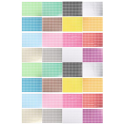 TEHAUX 32 Sheets Self-Adhesive Round Dot Labels, Color Coding Stickers with Vibrant Colors, 3/8 Inch Waterproof Circular Stickers for Storage Bins, School, and Organization Tasks