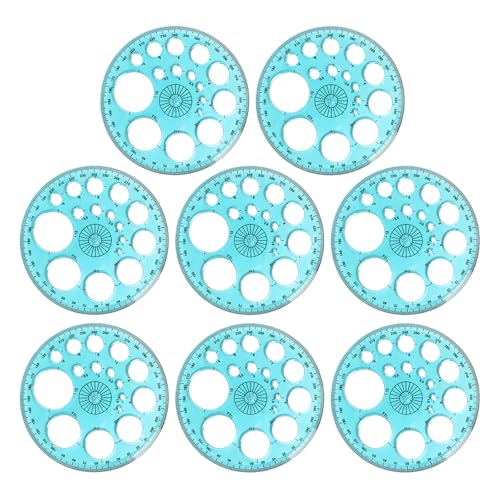 TEHAUX 8pcs Degree Protractor Circle Ruler for Drafting and Geometry Studies, Portable Plastic Circle Stencil with Multi Function Design, for Engineering Layout and Classroom Use