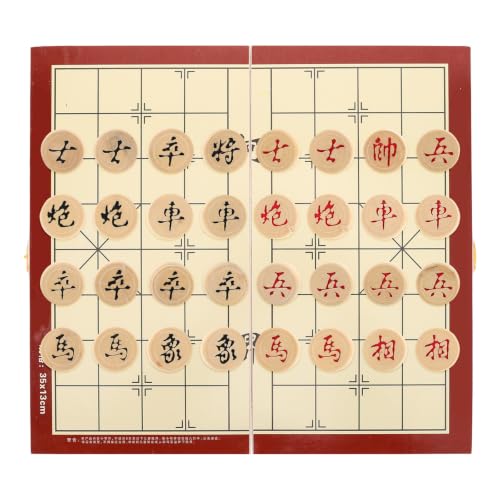 TEHAUX Foldable Wooden Chinese Chess Board Game Set with Integrated Storage Box, Portable Xiangqi Chessboard for Home and Travel, Traditional Wooden Foldable Design with Built-in Storage