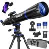 Telescope, 90mm Aperture 800mm-Telescope for Adults & Kids, Professional Refractor Telescopes for Adults High Powered, Beginner-Friendly, Phone Adapter & Stable Stainless Tripod, Portable Carry Bag