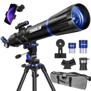 Telescope, 90mm Aperture 800mm-Telescope for Adults & Kids, Professional Refractor Telescopes for Adults High Powered, Beginner-Friendly, Phone Adapter & Stable Stainless Tripod, Portable Carry Bag