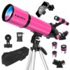 Telescope for Adults High Powered, 80mm Aperture 600mm Telescopes for Astronomy Adults&Kids&Beginners, Portable Travel Refractor Telescope with Tripod&Phone Adapter&Bag for Ground&Moon Viewing, Pink