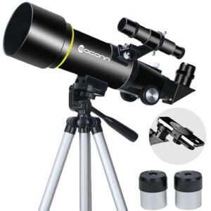 Telescopes, Telescope for Kids and Adults Beginners, 70mm Aperture 400mm Focus Length Refractor Travel Telescope with AZ Mount for Observe The Moon and Landscape-Black