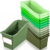 Teling 12 Pcs Book Bins Bulk for Classroom Storage Plastic Magazine Holder with Label Interlocking File Folder Organizer Binder Container Box for School Office Desktop Bookshelf Home (Gradient Green)