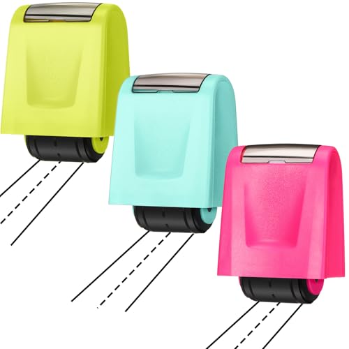 Teling 3 Pcs Dashed Handwriting Line Practice Roller Stamp Self Inking Line Rolling Stamps Teacher Stamp Sentence Strips Handwriting Practice for Kid Teacher Classroom Office (Light Blue, Green, Pink)