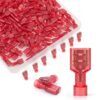 Tellegloww 200 Pcs Nylon Female Spade Connectors, Red Spade Quick Disconnect Connectors, 22-16 Awg Electrical Crimps Insulated Terminals Male Female Fully Insulated Crimp Self-Stripping Kit