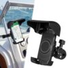 Tellegloww 2 Packs Boat Phone Holder, Marine Cell Phone Holder with Sunshade, Black 360 Degree Adjustable Knob Crab Clamp, Smartphone Accessory for Boat Rail, Car, Cycling, Pontoon and Outdoor Use