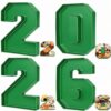 Tellingyou 2026 Charcuterie Number Fillable Plastic Boxes 13.7" Graduation Large Fillable Tray Numbers for Chocolate Candy Snack Grad Party Supplies(Green)
