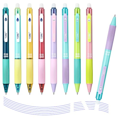 Temiary 8Pcs Retractable Erasable Gel Pens Clicker, 0.5mm Fine Point Tip, Make Mistakes Disappear, Smooth Writing Pen for Sudoku, Crossword Puzzles, Office Supplies (8 Blue Ink)