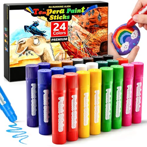Tempera Paint Sticks,24 Colors Washable Paint for Kids,Painting Supplies For Classroom School Students,No Mess,Quick Drying,No-Toxic,Works Great on Paper,Wood,Glass,Ceramic,Canvas