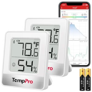 TempPro TP349 2 Pieces Digital Hygrometer Indoor Thermometer, Bluetooth Thermometer Hygrometer