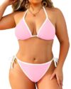 Tempt Me Women Pink White String Plus Size Bikini Sets Sexy Triangle Two Piece Halter Swimsuits with Tie Side Bottom Bathing Suit 16 Plus