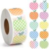 Tenare 1000 Pcs Checkered Apple Stickers Roll Pastel Decals for Classroom
